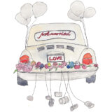 just married wedding car illustration